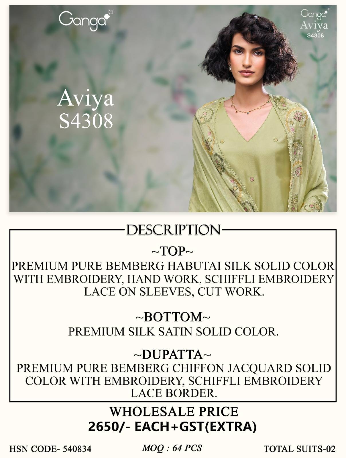 AVIYA 4308 Series By GANGA FASHION Stylish Beautiful Colourful PURE SILK Dresses At Wholesale Price